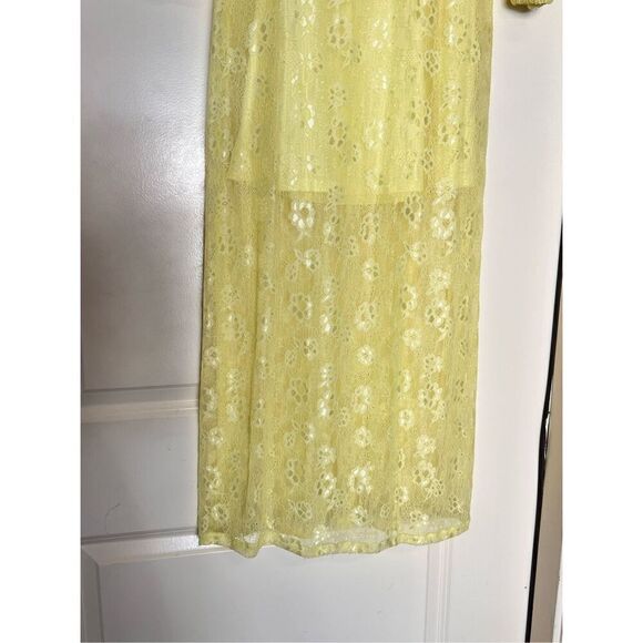 Open Edit Light Yellow long sleeve sheer lace maxi dress sz XS NWT - Picture 5 of 12